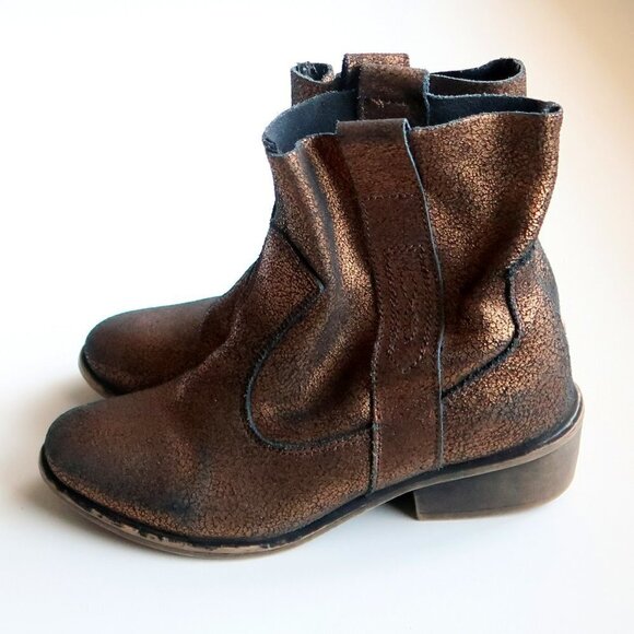 Charles David Bronze Leather Low Block Heel Ankle Boots / Booties Size 7 - Picture 11 of 15